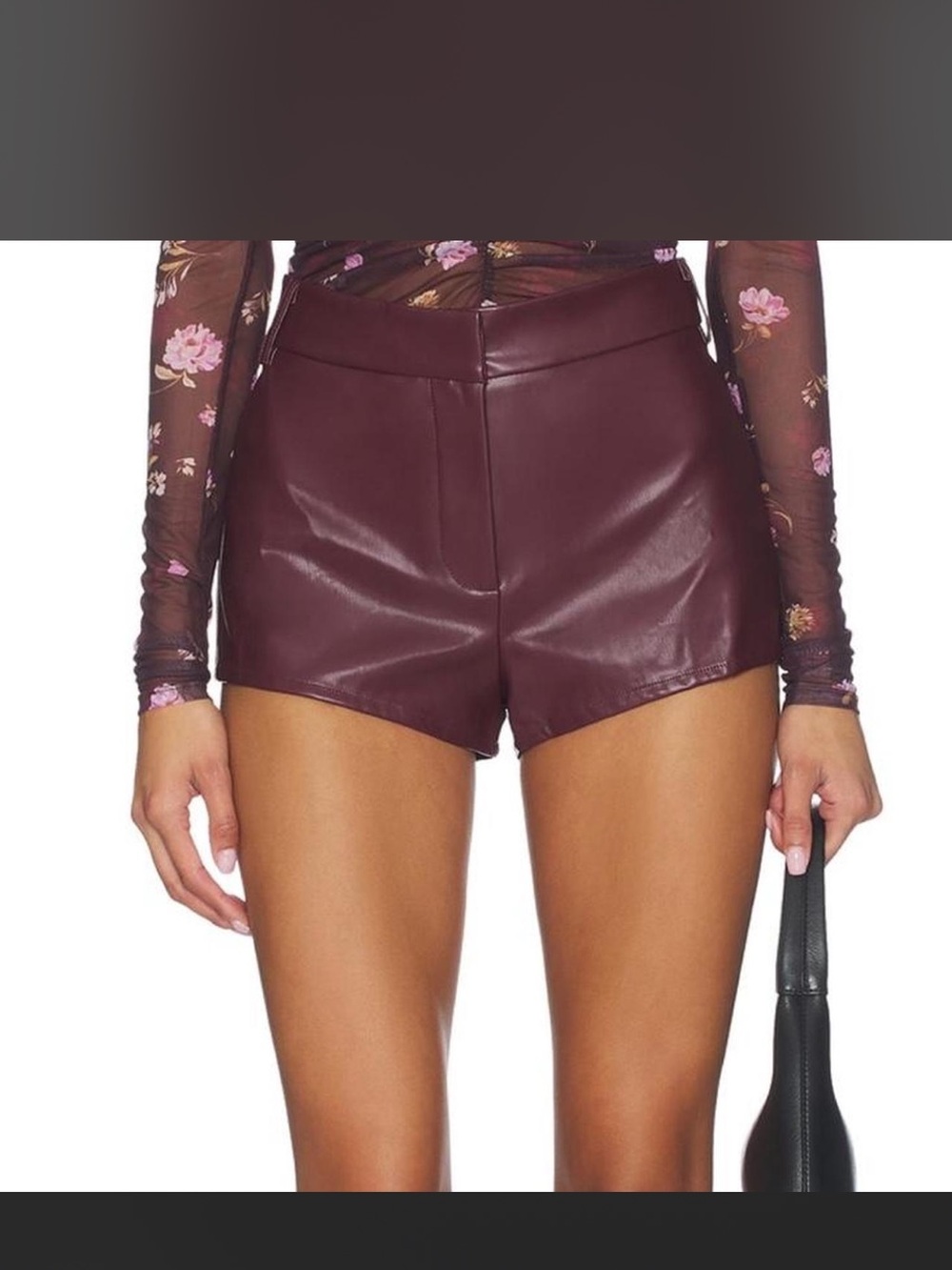 superdown High-Waist Vegan Leather Wine Colored Shorts
